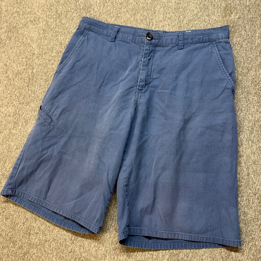 Genuine Dickies Mens Blue Textured Grid Flat Front Cotton Shorts Size 34